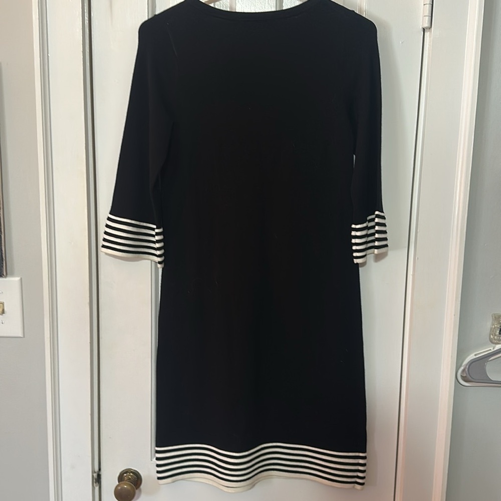 Boden | Black knit dress with white trim on bottom and sleeves. US size 4 - Picture 3 of 3
